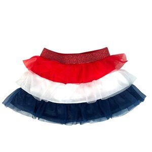 Patriotic Baby Girls Red White & Blue Tulle Skirt With Glittery Elastic Waist